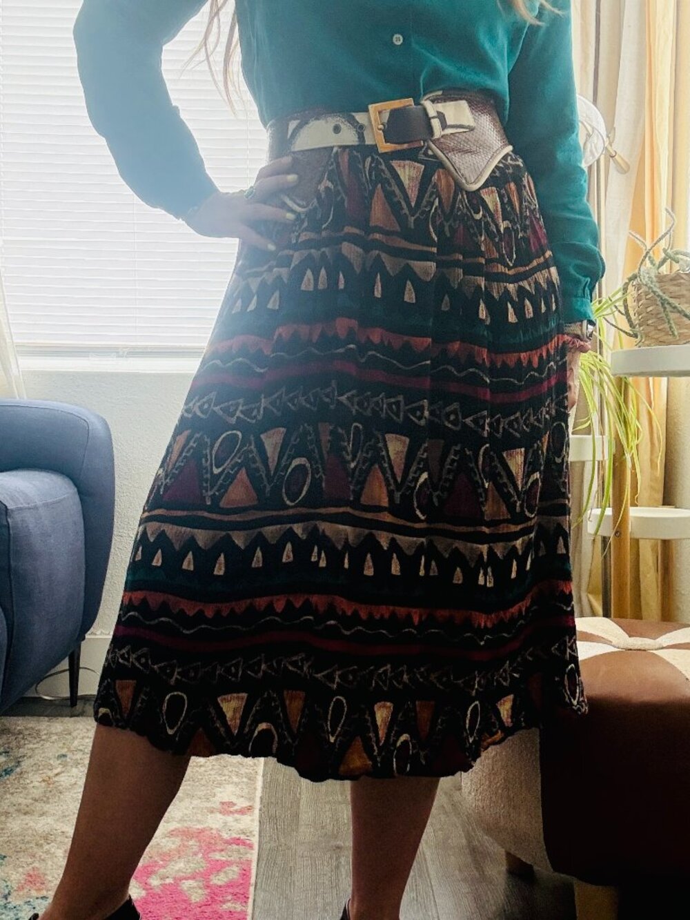 PRICE FIRM 90s Worthington Abstract Printed Multicolored Elastic Waist Skirt